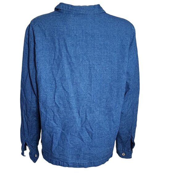 LEMON GRASS Solid All Blue Long Sleeve Button Down Linen Blend Shirt Womens L - Picture 3 of 6